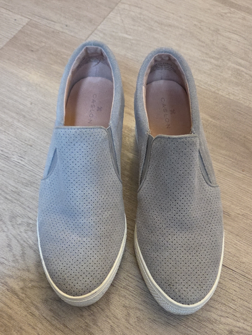 Caslon Light Gray Perforated Suede Slip-On Sneakers